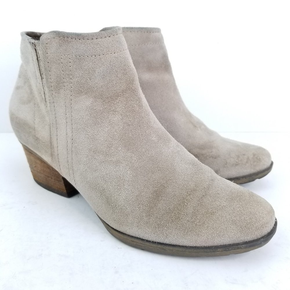 Blondo Waterproof Women's 7.5M Beige Nubuck Leather Zip Block Heel Ankle Bootie
